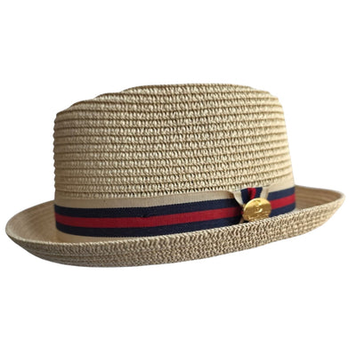 Bullantic Summer Paper Straw Diamond Crown Pork Pie Hat with Stripe Band