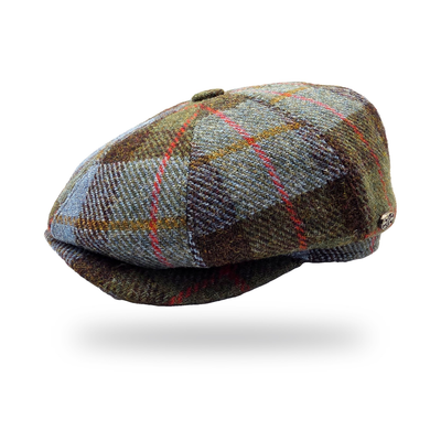 Hebridean Tartan Harris Tweed Newsboy Cap, front side view