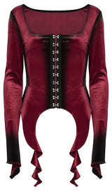 Punk Rave Leticia Burgundy Gradient Velvet Top with Feature Hooks and Eyes