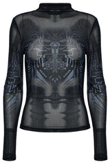 Punk Rave Eluana Cybergoth Print Mesh Long Sleeve Top