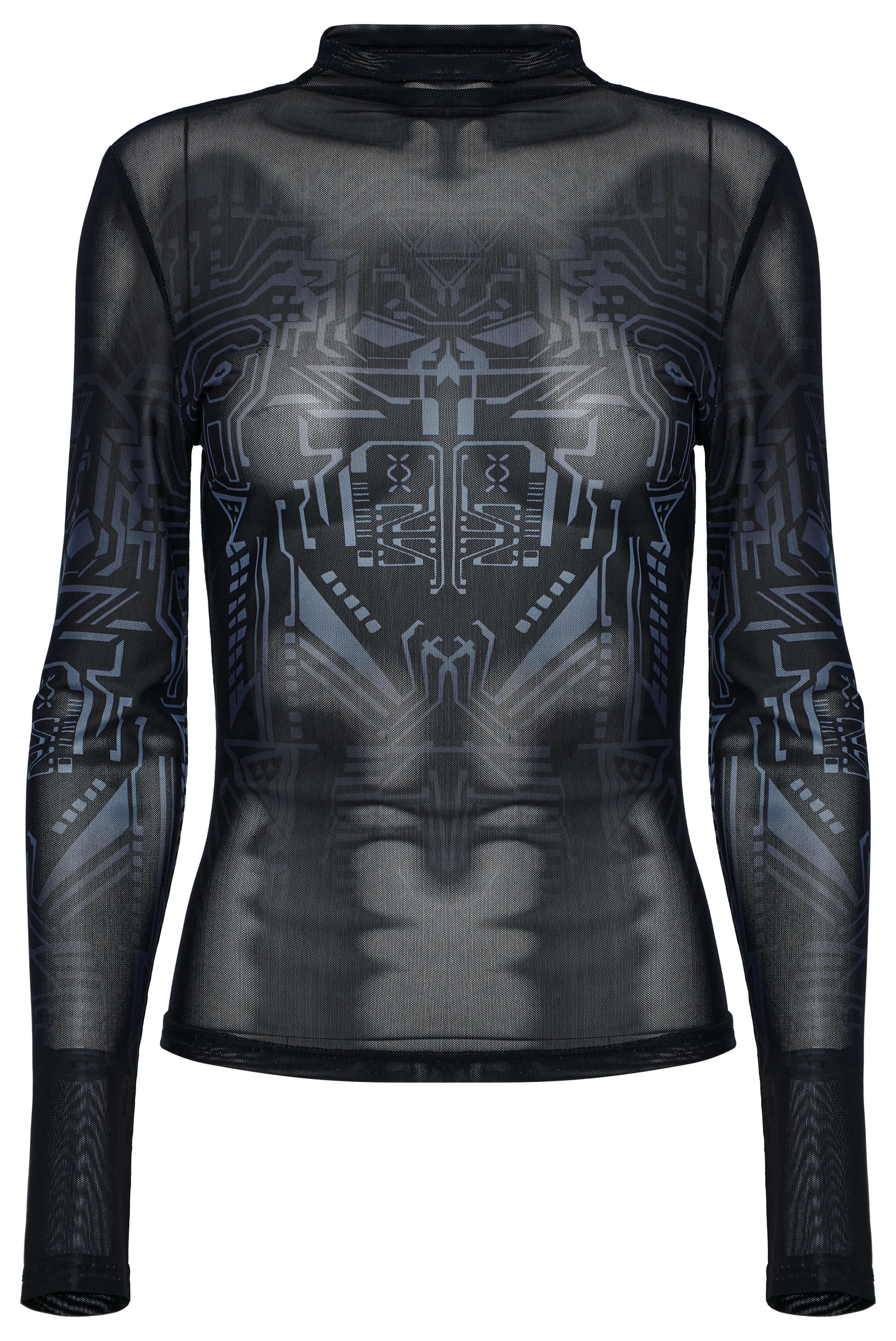 Punk Rave Eluana Cybergoth Print Mesh Long Sleeve Top
