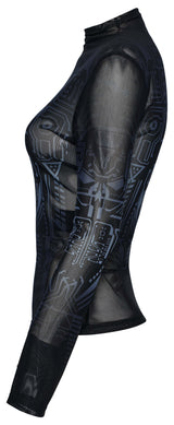 Punk Rave Eluana Cybergoth Print Mesh Long Sleeve Top
