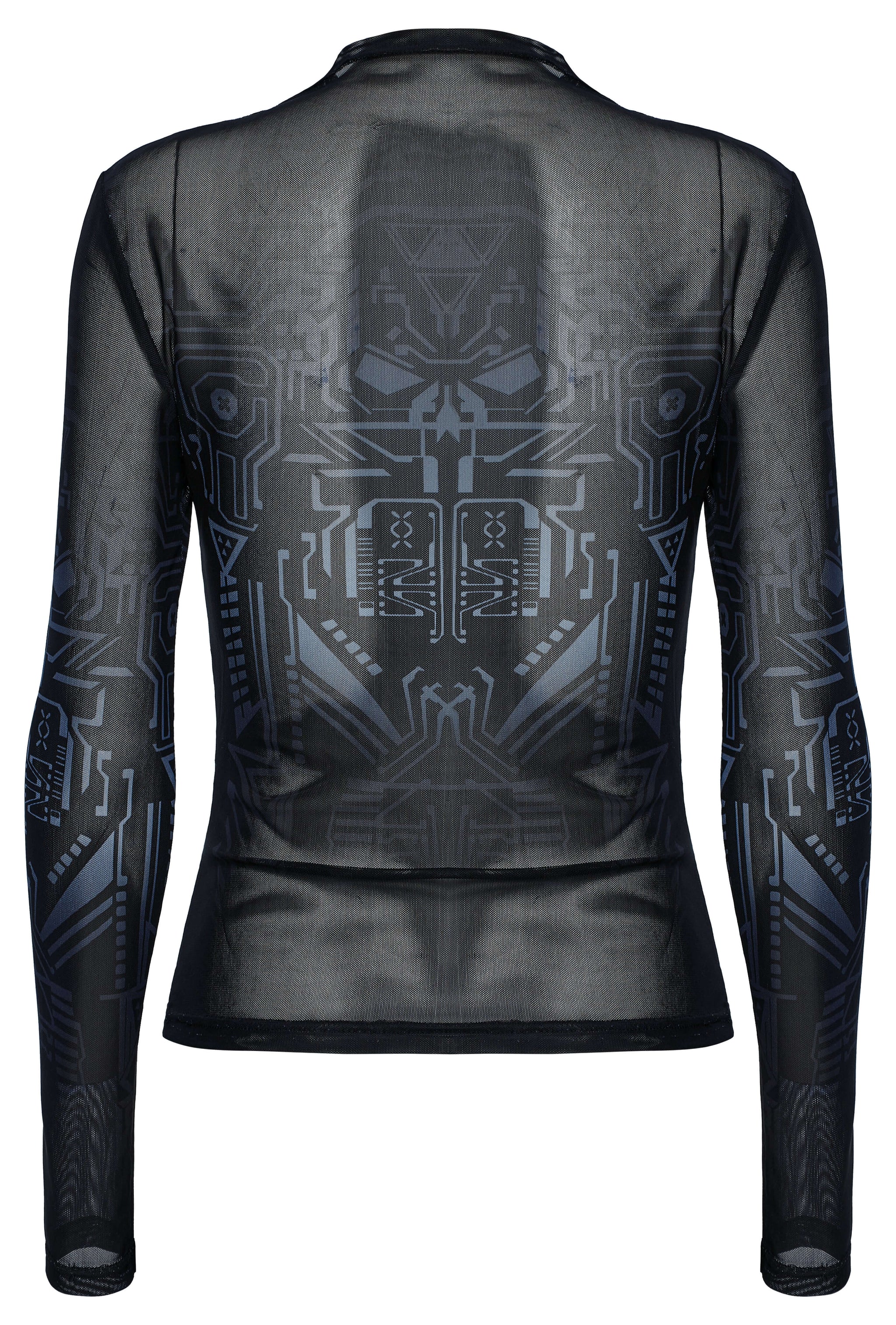Punk Rave Eluana Cybergoth Print Mesh Long Sleeve Top