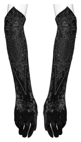 Punk Rave Selene Embroidered Velvet Gloves in Black