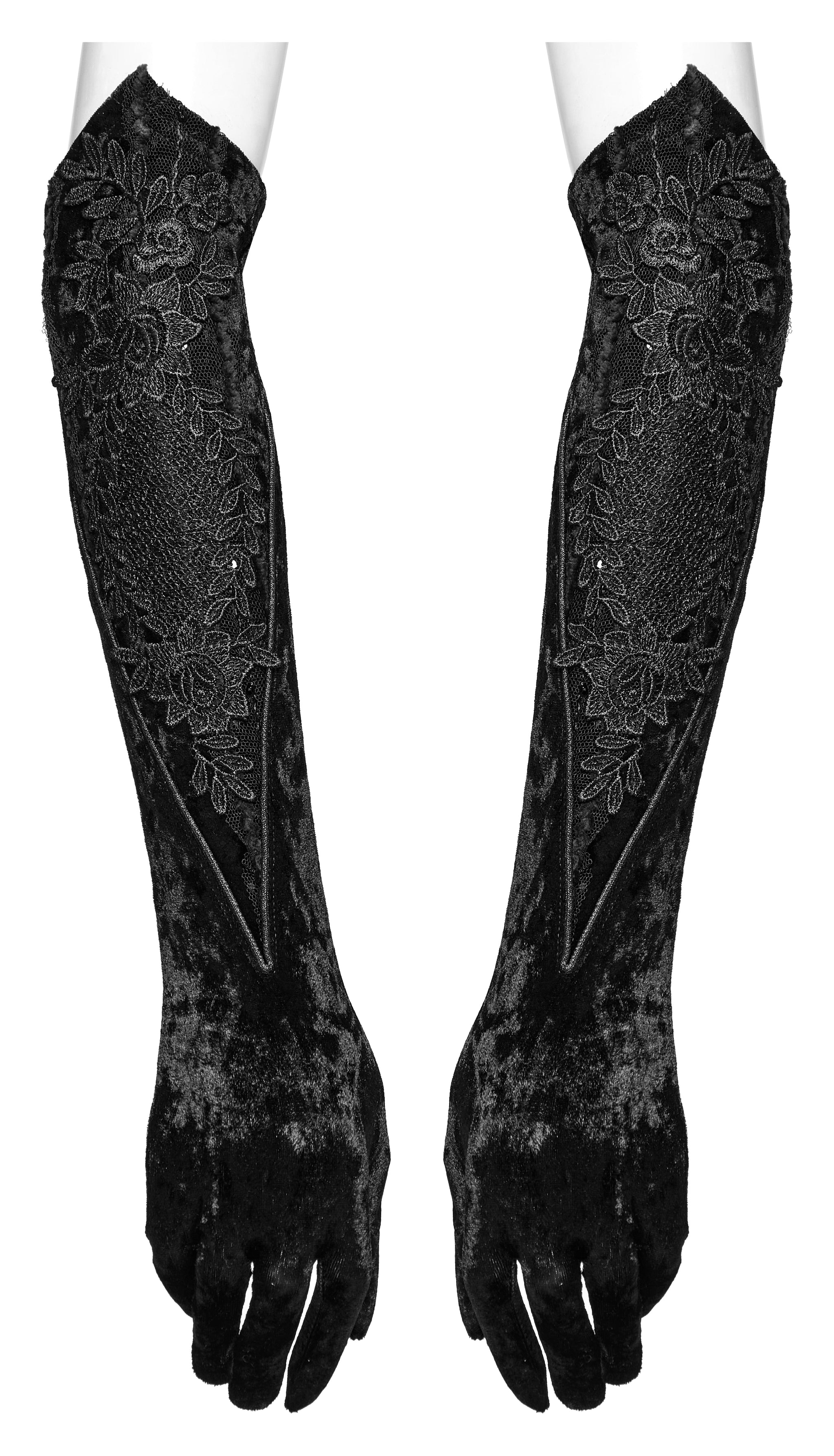 Punk Rave Selene Embroidered Velvet Gloves in Black