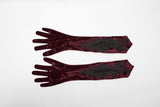 Punk Rave Selene Embroidered Velvet Gloves in Crimson