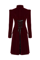 Punk Rave Nerezza Goth Mid-Length Embroidered Velvet Coat in Red