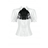 Dark in Love Elysia Ruffle Bib Puff Sleeve Goth Blouse in White