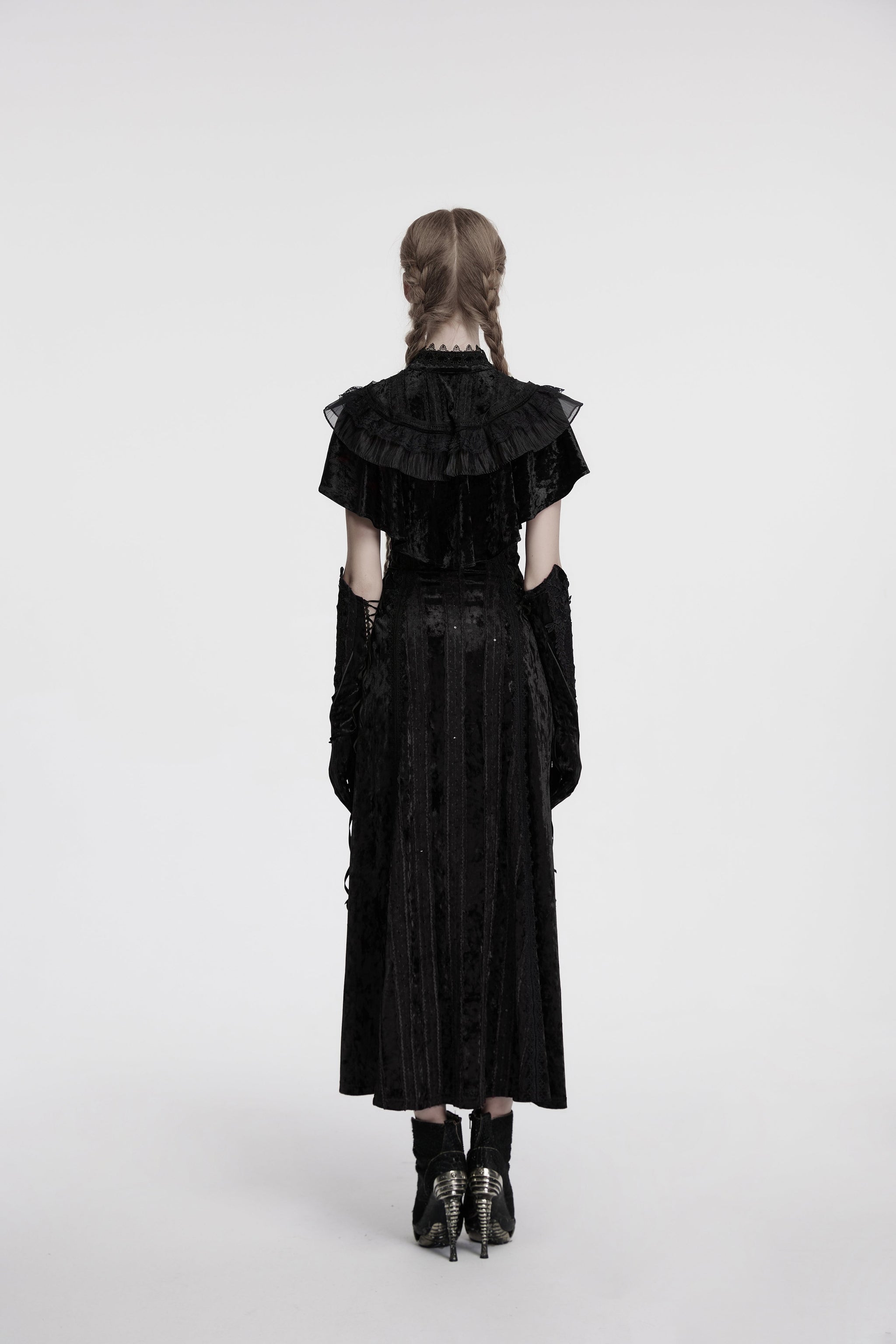 Punk Rave Elysia Velvet Ruffle Goth Shawl In Black