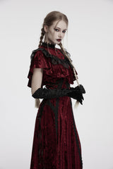 Punk Rave Selene Embroidered Velvet Gloves in Black