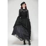 Dark in Love Aoife Black Hollow Lace Elastic Pleated Waist Eyelash Lace Cuff Top