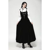 Dark in Love Lux Black Velvet Horn Embroidery Maxi Dress