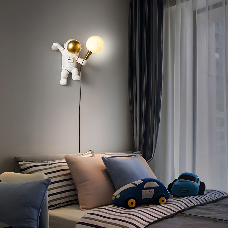 Astronaut LED Wall Light Plug In Moon Globe Kids Bedroom UK