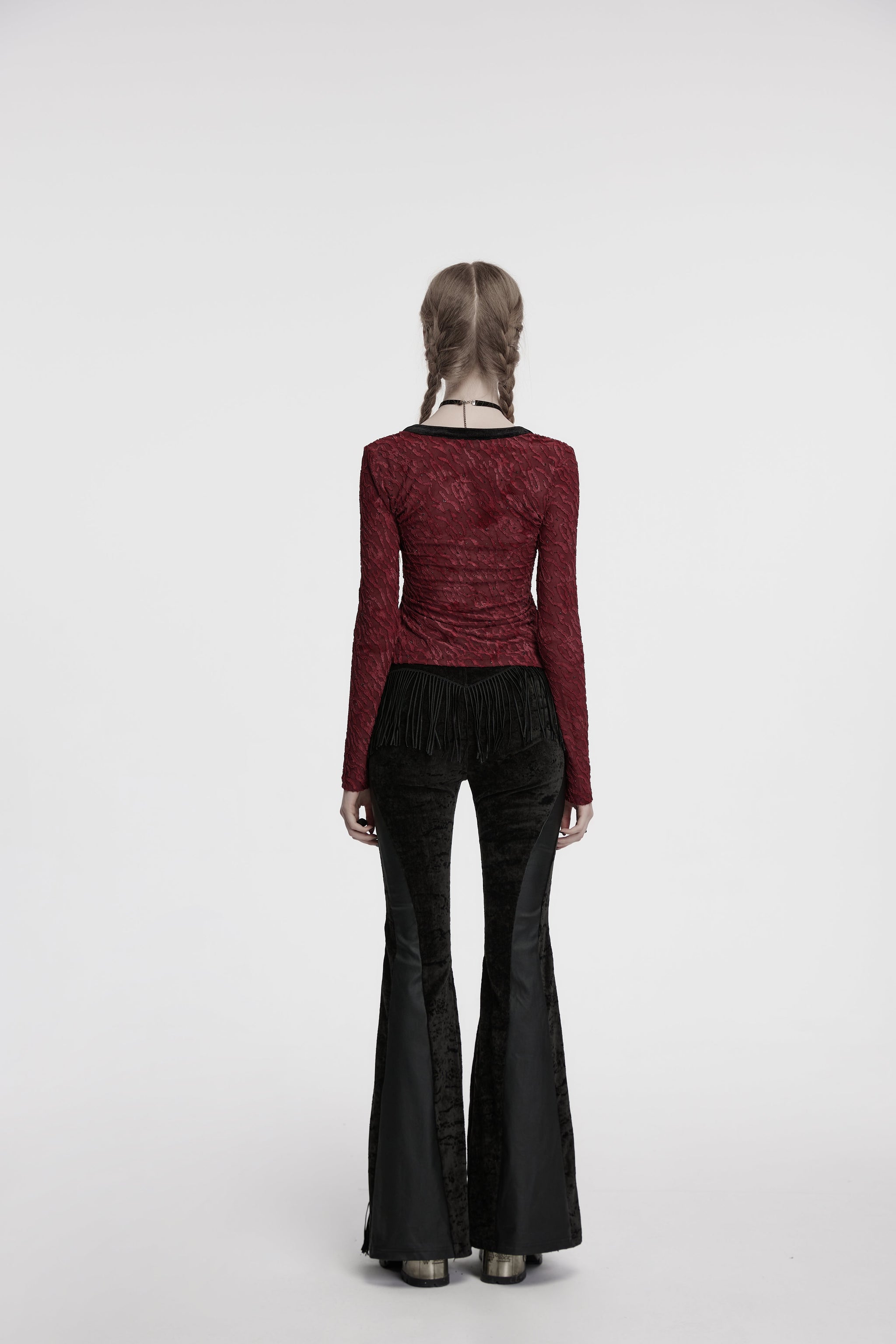 Punk Rave Morrigan Wasteland Tassel Flare Goth Trousers In Black