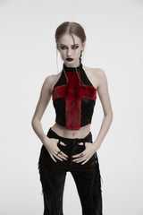 Punk Rave Valora Cross Fur Halter Top In Crimson
