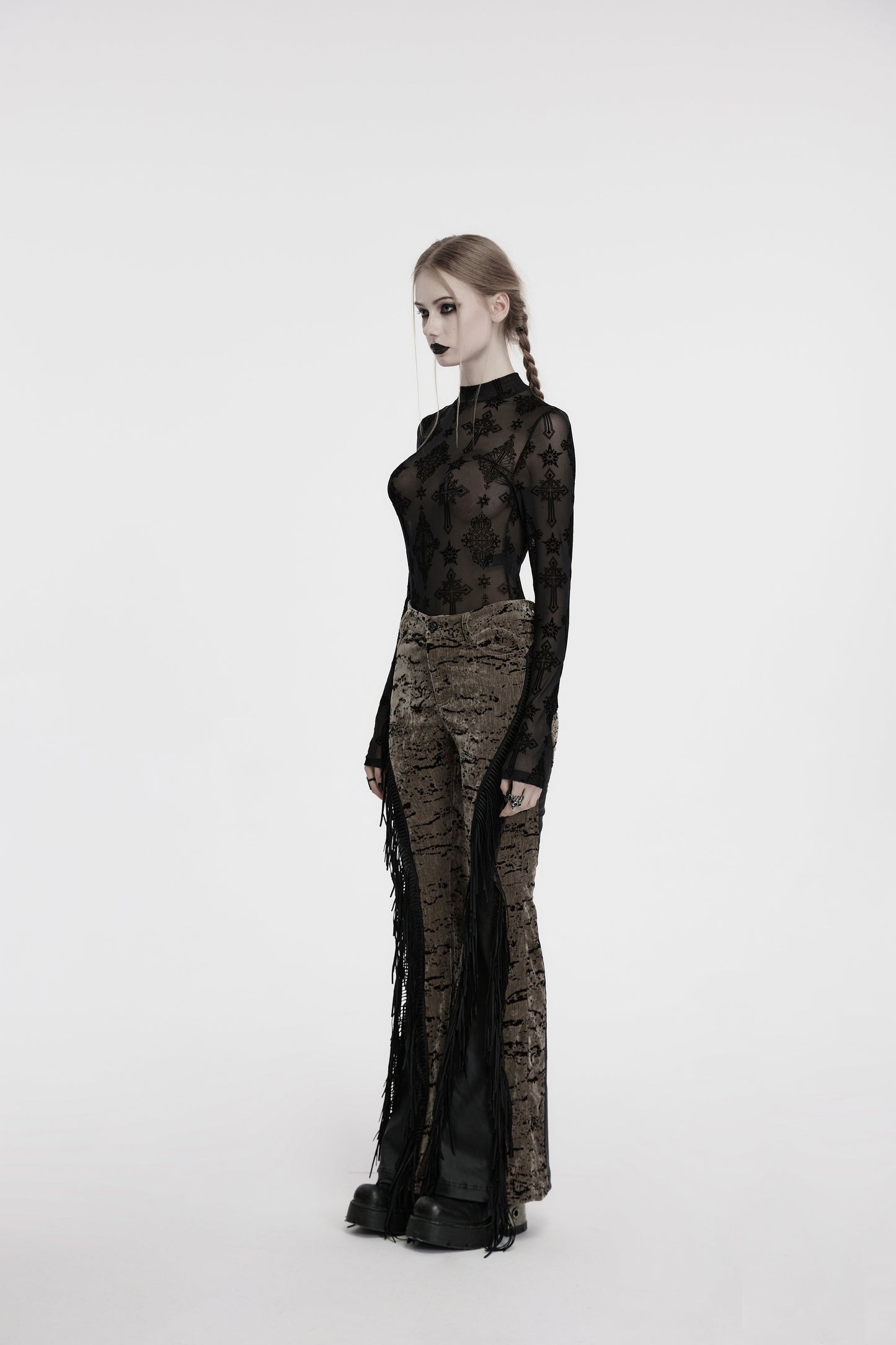 Punk Rave Ravena Cross Flocking Mesh Top