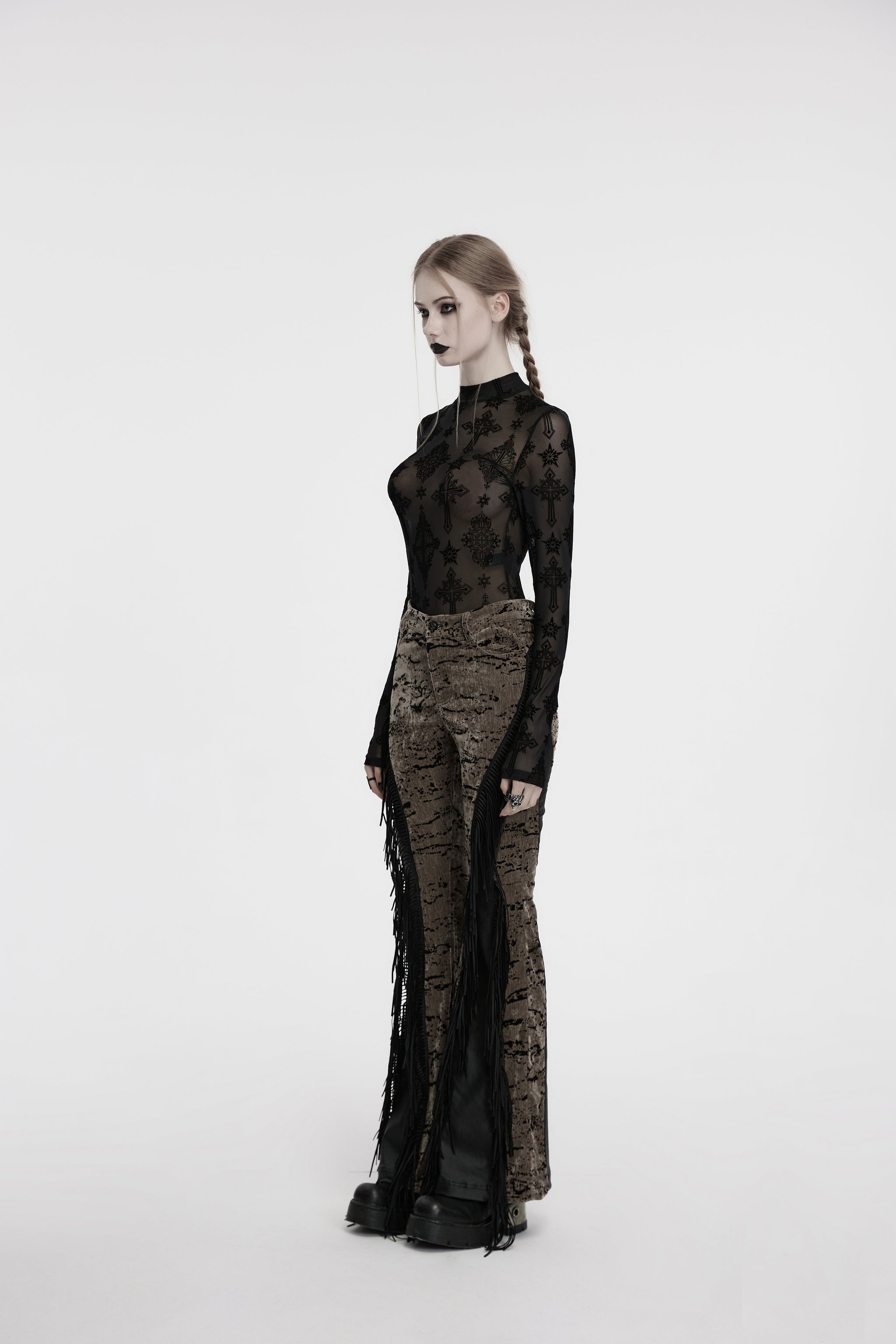 Punk Rave Ravena Cross Flocking Mesh Top