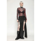 Dark in Love Carson Black and Red Tie-Dye Mesh Versatile Basic Top