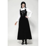 Dark in Love Lux Black Velvet Horn Embroidery Maxi Dress