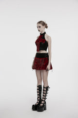 Punk Rave Valora Cross Fur Halter Top In Crimson