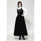 Dark in Love Lux Black Velvet Horn Embroidery Maxi Dress