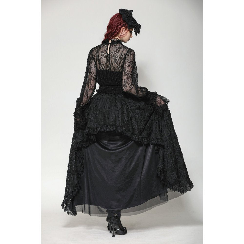 Dark in Love Aoife Black Hollow Lace Elastic Pleated Waist Eyelash Lace Cuff Top