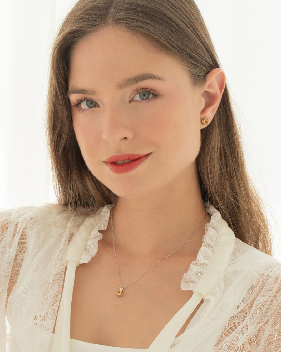 Citrine Solitaire Pendant Necklace in Sterling Silver