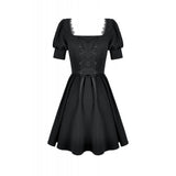 Dark in Love Gothic Lace Square-Neck Puff Sleeve Dress