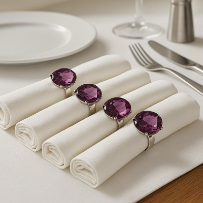 Set of Four Purple Napkin Rings | Diamante