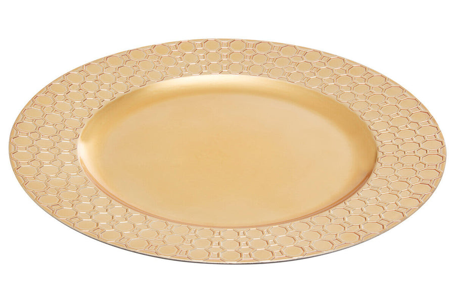Gold Charger Plate with Octagon Pattern Rim | Dia