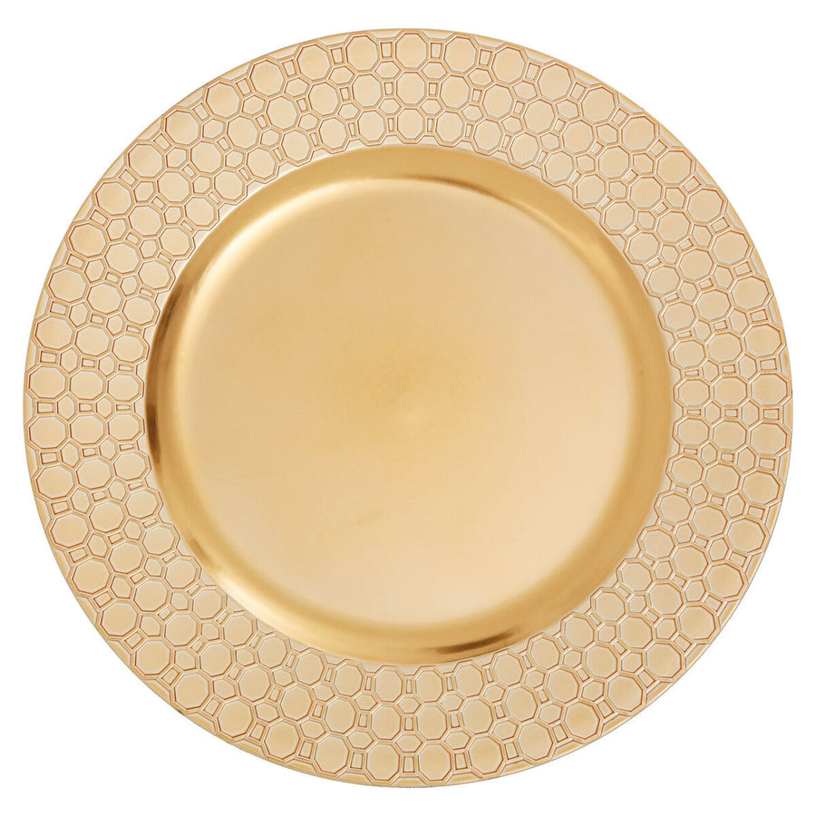 Gold Charger Plate with Octagon Pattern Rim | Dia