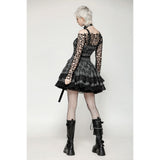 Dark in Love Ida Punk Grey Tartan Metal Studded Dress
