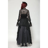 Dark in Love Aoife Black Hollow Lace Elastic Pleated Waist Eyelash Lace Cuff Top
