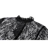 Dark in Love Aoife Black Hollow Lace Elastic Pleated Waist Eyelash Lace Cuff Top