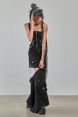 Gothic Cargo Skirt Black Zip Off Punk Style Banned