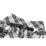 Dark in Love Quinn Punk Black and White Checkered Asymmetrical Messy Net Skirt