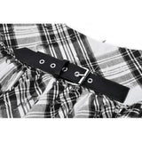 Dark in Love Quinn Punk Black and White Checkered Asymmetrical Messy Net Skirt