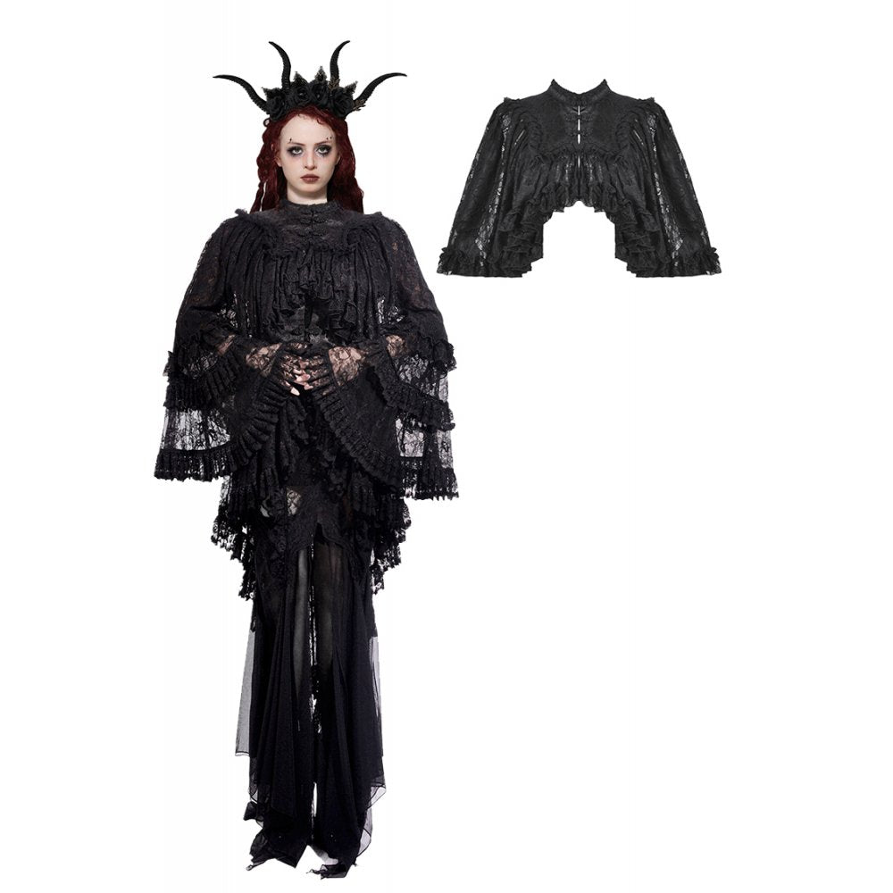 Dark in Love Zuri Vintage Lace Cape with Flowing Sleeves