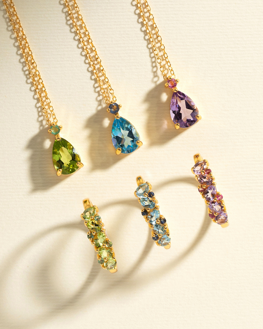 Pink Ruby & Amethyst Pear Cut Pendant Necklace in 18k Gold Vermeil