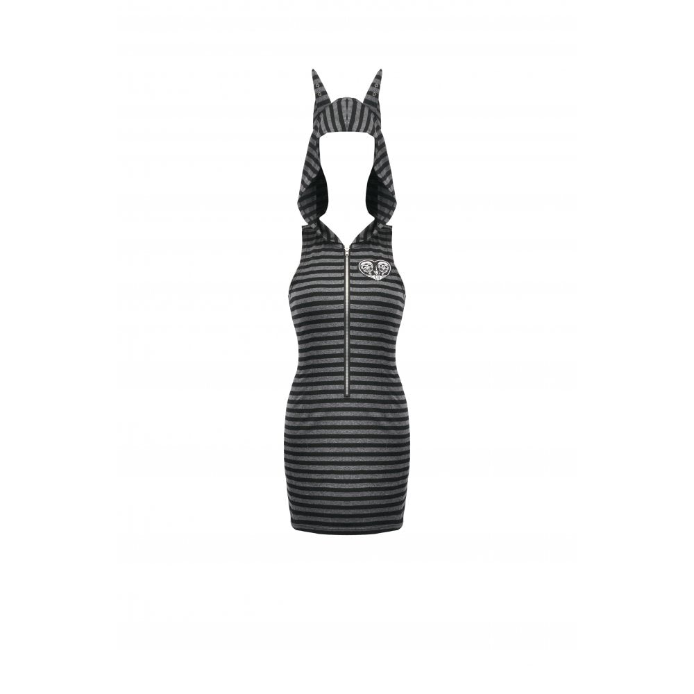 Dark In Love Salem Striped Cat Ear Hoodie Dress