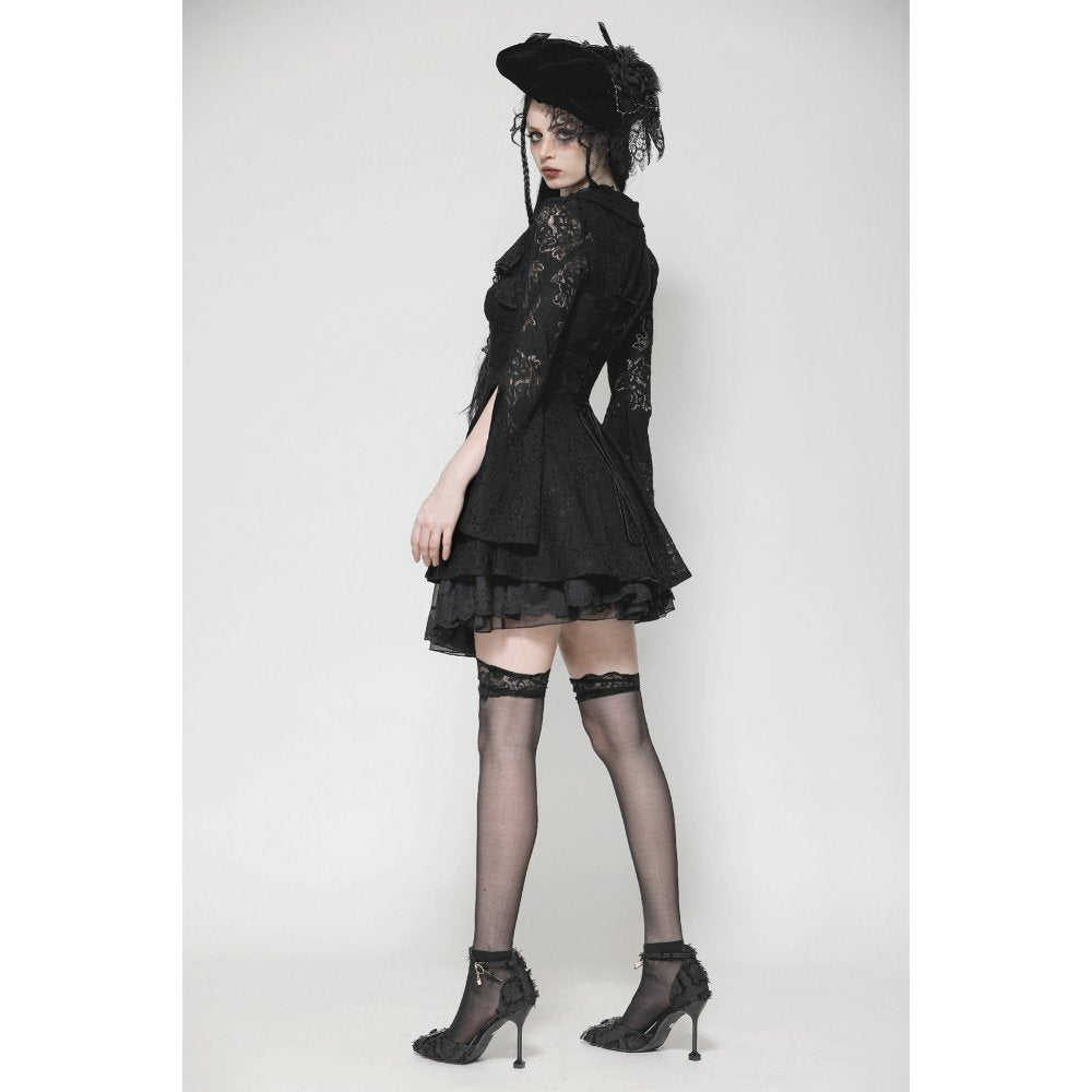 Dark in Love Luca Black Hollow Lace Gemstone Button Adjustable Waist Dress