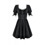 Dark in Love Gothic Lace Square-Neck Puff Sleeve Dress