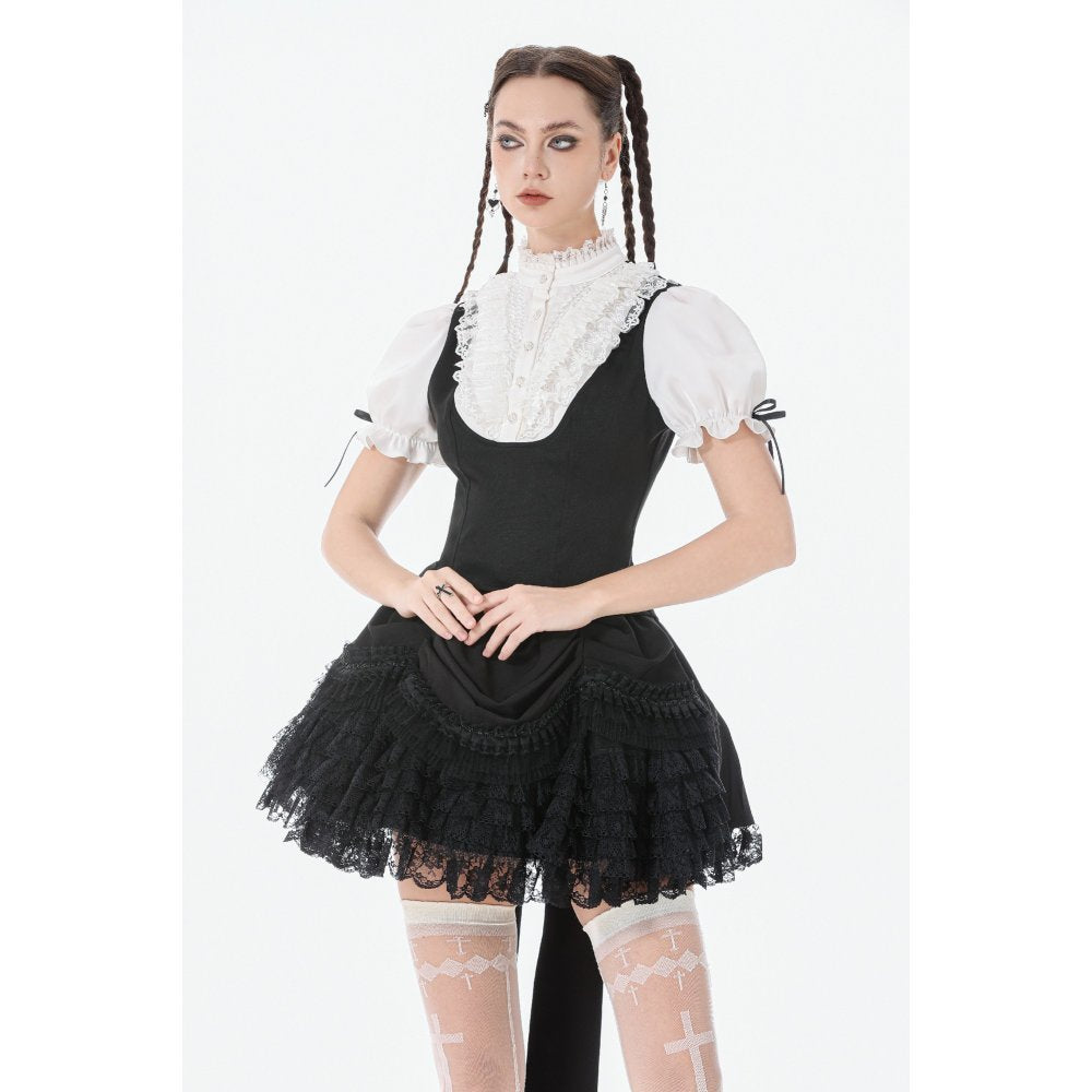 Dark in Love Court-Style Black & White Lace Blouse