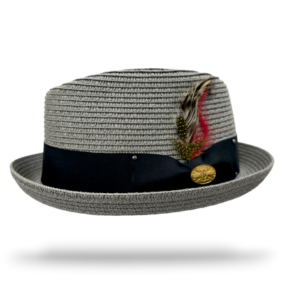Diamond Crown paper straw Pork Pie Hat - Grey