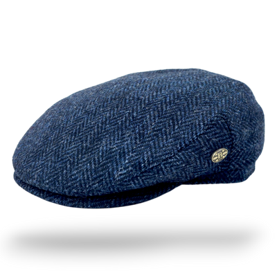 Harris Tweed Herringbone Flat Cap – Navy
