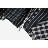 Dark in Love Sage Tartan Patchwork Leather-Waist Pleated Mini Skirt