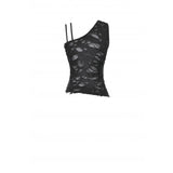 Dark in Love Morrigan One-Shoulder Lace Goth Top in Black