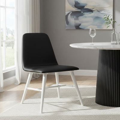 Black Leather Effect Dining Chair with White Legs | Cassy