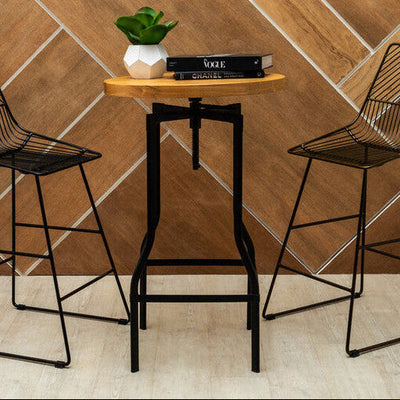 Natural Height Adjustable Bar Table with Metal Frame | New Foundry