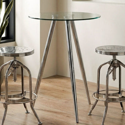 Silver Round Glass Top Bar Table with Chrome Legs | Barton